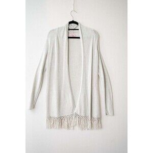 Lilly Pulitzer Tatum Fringe Hem Cardigan M Silver Long Sleeve Open